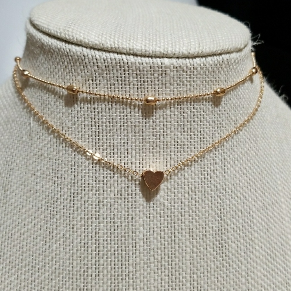 🌸HP! Any 4/$20! Double strand 2 pc heart necklace - Picture 4 of 4